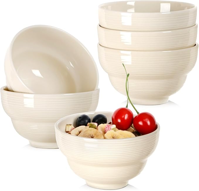 NUTRIUPS 6-Piece 4.5" Creamy Beige Ceramic Bouillon Cups Bowls, Porelain Small Cereal Bowls, 10oz Dipping Bowls Set for Sauce