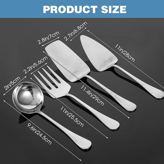 8 Pcs Stainless Steel Serving Utensils, Serving Set with Serving Spoons,Serving Fork,Soup Ladle,Lasagna Server,Pie Server,Polished Serving Utensil Set for Buffet Parties Home,Dishwasher Safe
