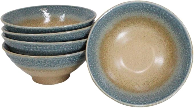 Ebros Gift Artistic Blue River Ao Nagashi Collection Dinnerware Serveware Kitchenware Set Asian Japanese Restaurant Supply (Pack Of 5 Large Ramen Soup Dinner Bowl 40oz)