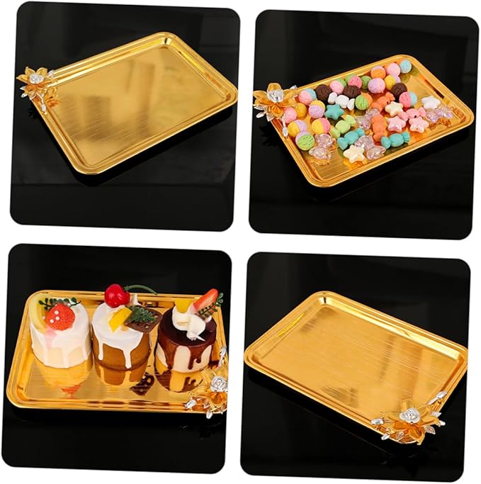 PRETYZOOM Metal Square Tray for Dinner Party Platter Decoration Serving Snack Storage Bread Fruit Tea Serving Tray