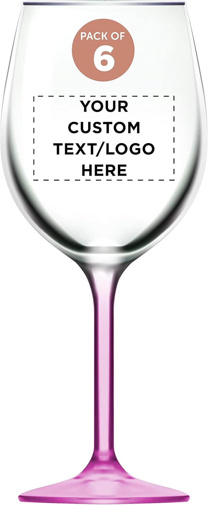 Custom Wine Glasses 14 oz. Set of 6, Personalized Bulk Pack - Restaurant Glassware, Perfect for Red Wine, White Wine, Cocktails and More - Pink