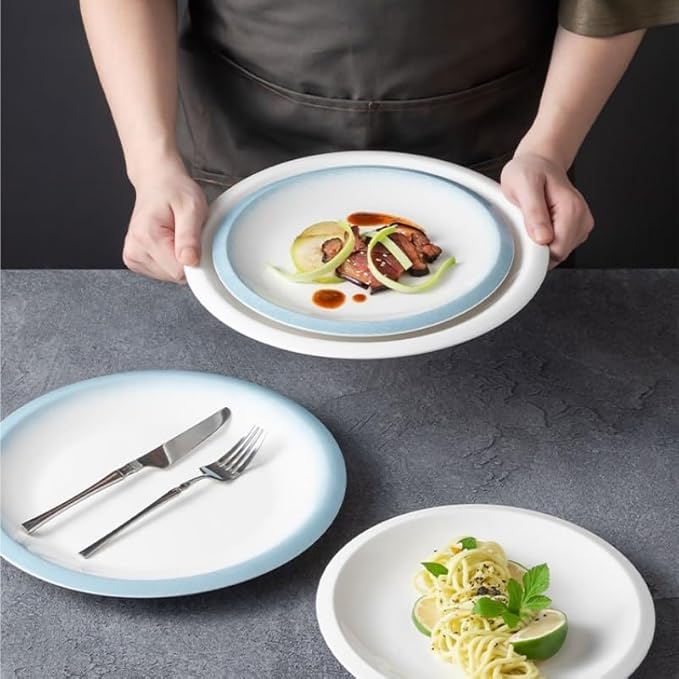 Modern Large Dinner Plates Western Food Plate Shallow Plate Simple Ceramic Household Underglaze Color Plate French Round Plate Dish Plate Commercial Hotel Restaurant Tableware Stackable Dinner Plates