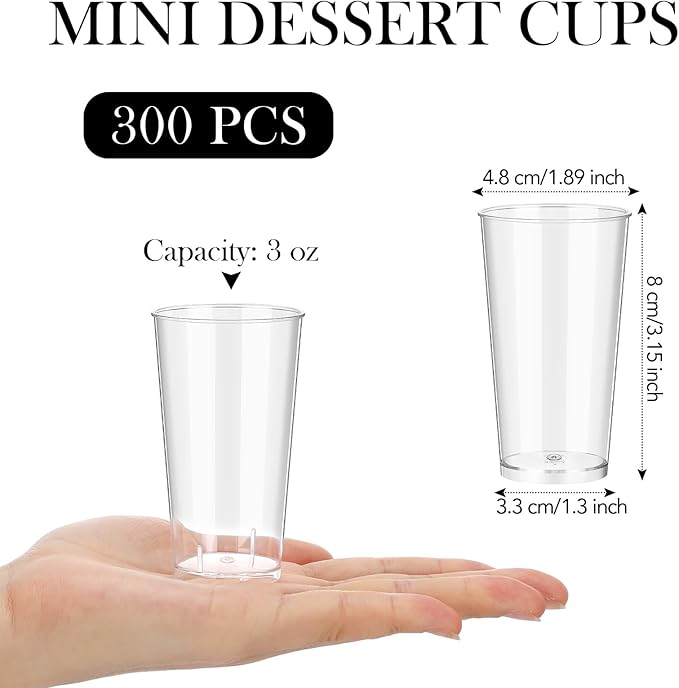Uiifan 300 Pcs 3 oz Mini Dessert Cups Plastic Appetizer Cups Tall Round Clear Dessert Shooter Disposable Parfait Serving Cups Bowl for Tasting Party Puddings Ice Cream Wedding Birthday Party