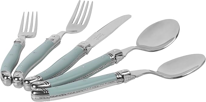 French Home Laguiole Connoisseur 20-Piece 18/10 Stainless-Steel Misty Blue Flatware Set
