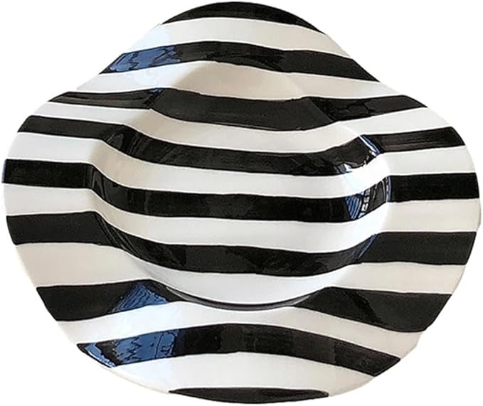 SONGCHAO Party Supplies 8 Inch Ceramic Plate Polka Dot Stripe Irregular Wavy Ceramic Serving Plate Restaurant Kitchen Dessert Plate Party Plates (Color : B)