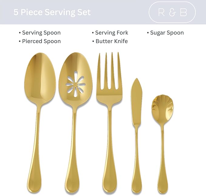 Roberts & Belk 45-Piece Camden Gold Silverware Set – Flatware for 8 – High Mirror Stainless Steel Utensils with Knives, Forks & Spoons