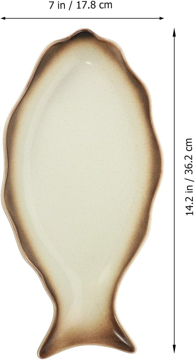 DOITOOL Large Ceramic Fish Serving Plate Japanese Style Fish-shaped Dinnerware Warm Autumn Tone Household Food Plate for Kitchen and Restaurant Use