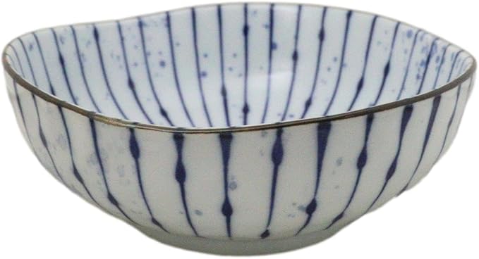 Ebros Gift Artistic Blue Waves Fubuki Tokusa Made In Japan Dinnerware Serveware Kitchenware Set Asian Japanese Restaurant Supply (Pack Of 6 Round Flair Medium Shallow Bowls 20oz)