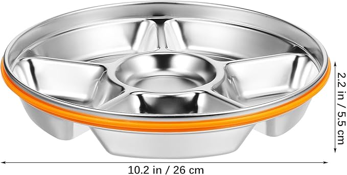 Luxshiny Divided Serving Tray with Lid 6 Compartments Stainless Steel Snack Tray Vegetable Fruit Platter for Family Gatherings Picnics and Office Lunches