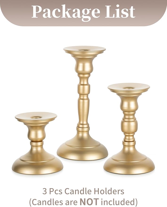 Sziqiqi Gold Candle Holders Decor: Candle Holders for Pillars Candlesticks - Taper Candleholders Set of 3 for Wedding Table Fireplace Mantel Holiday