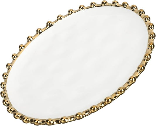 Cabilock Gold Trimmed Green Ceramic Round Breakfast Plate Elegant Tableware for Appetizers Desserts and Snacks for Home Dining and Special Occasions