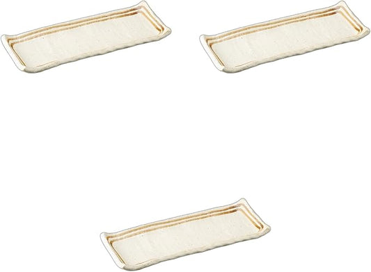 Setomonohonpo 3-Piece Set, Cream Powder Lined, 9.4 x 3.7 x 0.8 inches (24 x 9.5 x 2 cm), Appetizer Plate, Porcelain