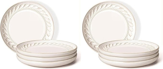 Artena Salad Plates Set Of 4, 8.5 Inch Embossed Ceramic Dinner for Appetizer Dessert, Kitchen Plates With Lipped Edges, Microwave Oven Dishwasher Safe (Willow Leaf) (Pack of 2)
