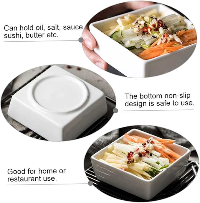 2Pcs Mini Ceramic Square Sauce Dishes Practical Appetizer Plates for Condiments High Thermal Stability Non Slip Base for Home Restaurant and Hotel Use