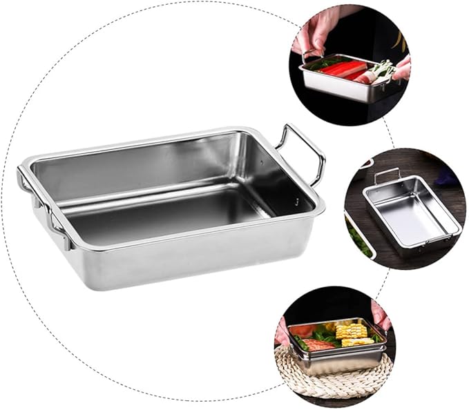 Ciieeo 1Pc Stainless Steel Food Tray with Handles Snack Holder for Fruits Snacks Rustproof Silver Serving Dish Easy to Clean Barbecue Plate for Home Use