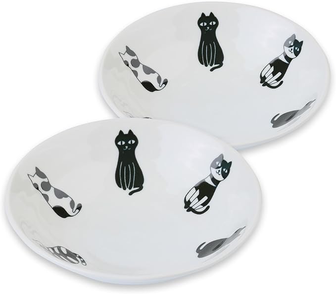 Japanese Cat Design Ceramic Serving Plates Set of 2, 6.3"