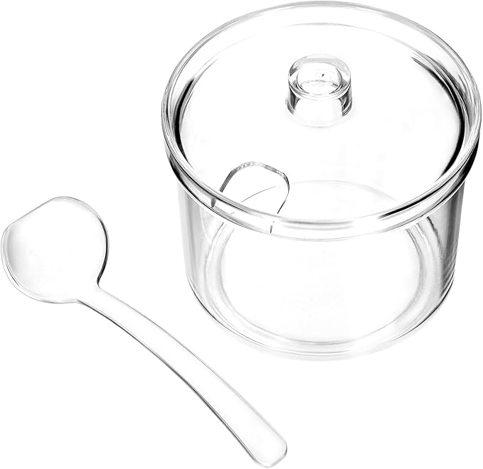 QWORK 4-Piece Clear Acrylic Sugar Bowl Set with Spoon and Airtight Lid, 210ml Condiment Keeper Sugar Jar for Sugar, Salt, Tea, and Spices