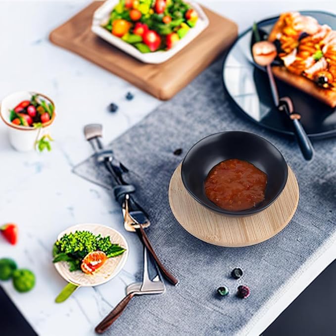 Matte Ceramic Dipping Sauce Dishes,Black Sushi Soy Sauce Dipping Bowls Appetizer Plates with Irregular Edge Side Dish for Kitchen Home Housewarming (Black)