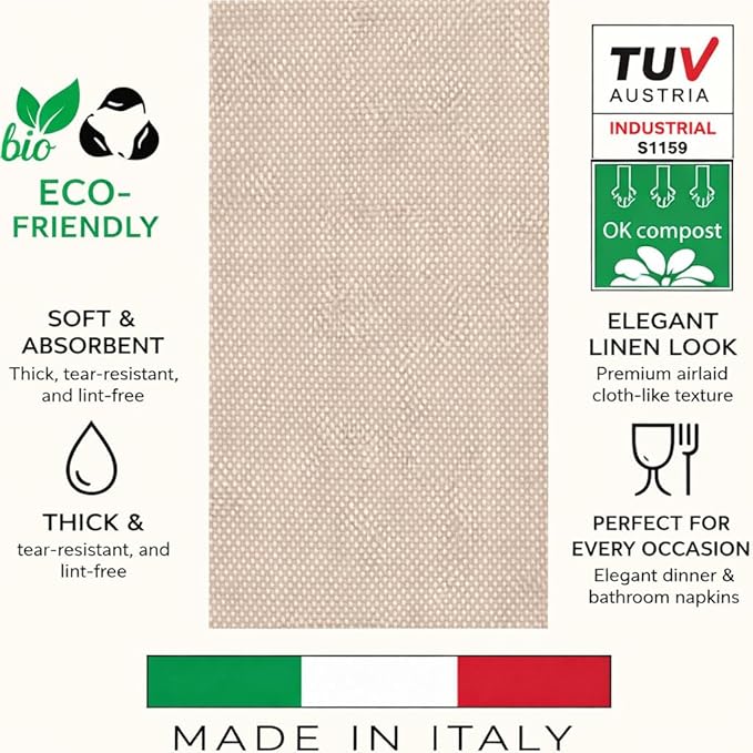 Made in Italy Linen-Feel Disposable Guest Towels - Premium Airlaid Cloth-Like Bathroom Napkins, Soft & Absorbent Luxury Hand Towels, Elegant Dinner Napkins for Parties