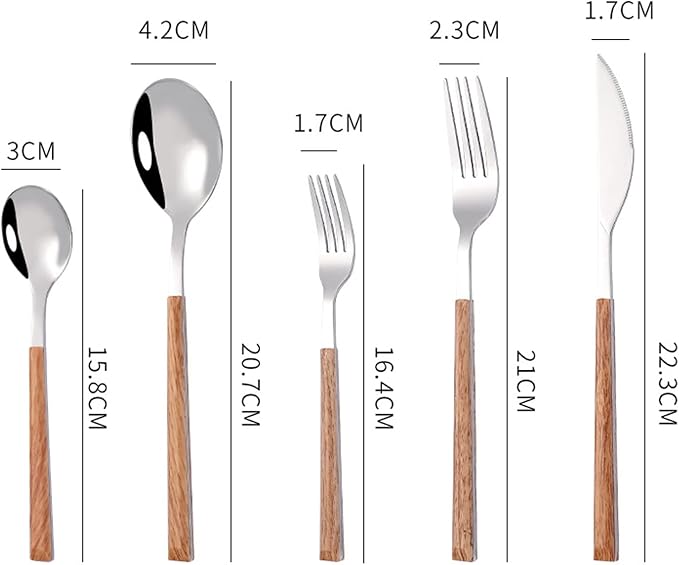 Stainless Steel Dinner Cutlery Set Elegant Flatware Serving Utensils 5 Pieces for Family Gatherings Wedding Picnics, Solid Stainless Steel (Wood Grain Handle)