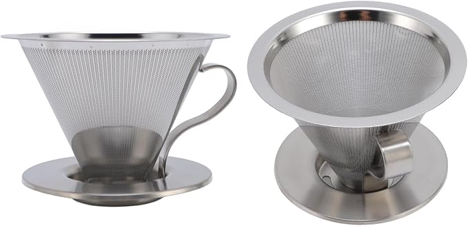 Pour Over Coffee Dripper, Stainless Steel Reusable Filter, Coffee Maker for 1-2Cups Brew, Double Mesh Design of Manual Reusable Cone Filter