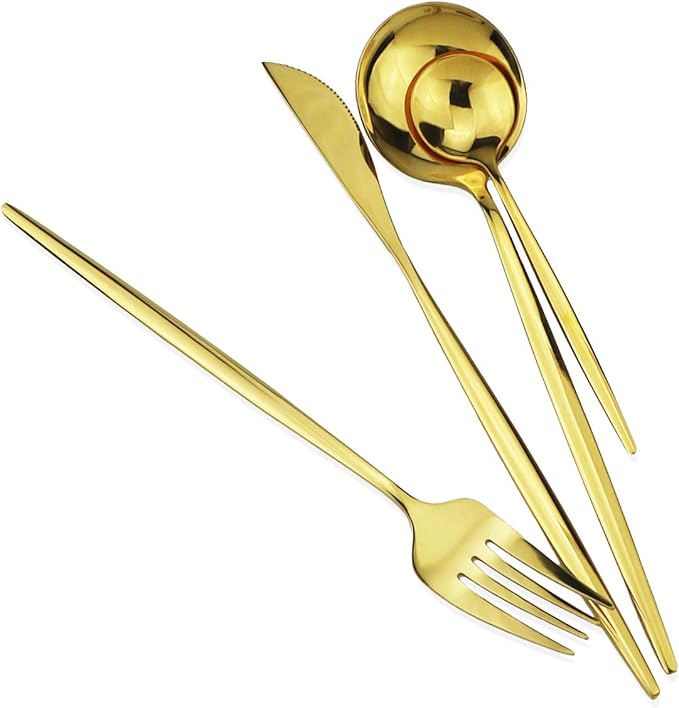 Gugrida 40-Piece Silverware Set 18/10 Stainless Steel Reusable Utensils Forks Spoons Knives Set, Mirror Polished Cutlery Flatware Set, Great for Family Gatherings & Daily Use (Service for 10, Gold)
