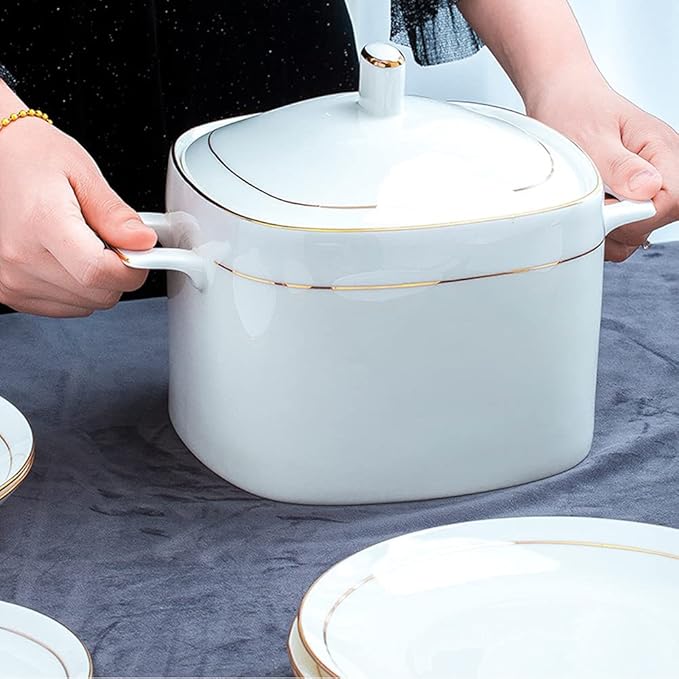 36Pcs Ceramic Dinnerware Set, White with Gold Edge, Luxury Tableware Set for 6,
