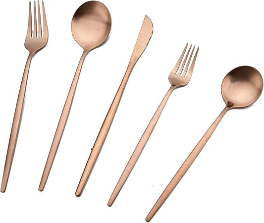 30-Piece Stainless Steel Silverware Set, Attractive Matte Finished Flatware Set, Serving for 6, Classic Cutlery set for Home/Restaurant，Includes Dessert Spoons Forks - Rose