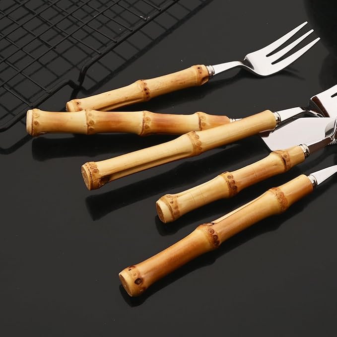 JASHII 24-piece Serving Utensils Hostess Set Stainless Steel Flatware Silverware Set Include Knife Fork Spoon for Buffet Home Kitchen Travel Camping