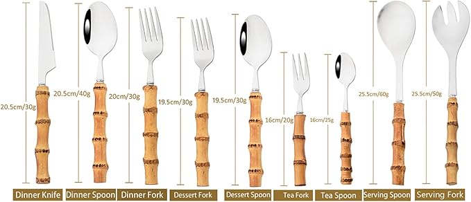 8pcs Silver Teaspoon, Stirring Spoon Bamboo Handle Ice Cream Spoon, Coffee Tea Spoon Set, Food Grade 18/10 Stainless Steel Tablespoons, 6.3-inch