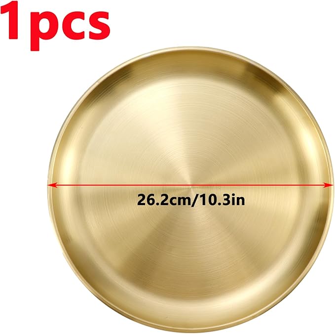 Antrader Round Gold Tray,Stainless Steel Tray for Jewelry Bar Jewelry Dish Key,1Pcs