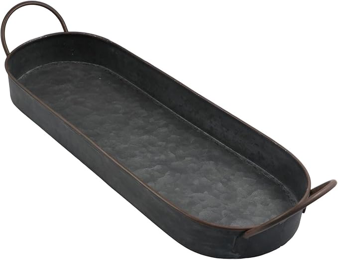 Oval Metal Iron Tray with Handle - Farmhouse Storage Serving Tray for Breakfast, Coffee Table Centerpiece