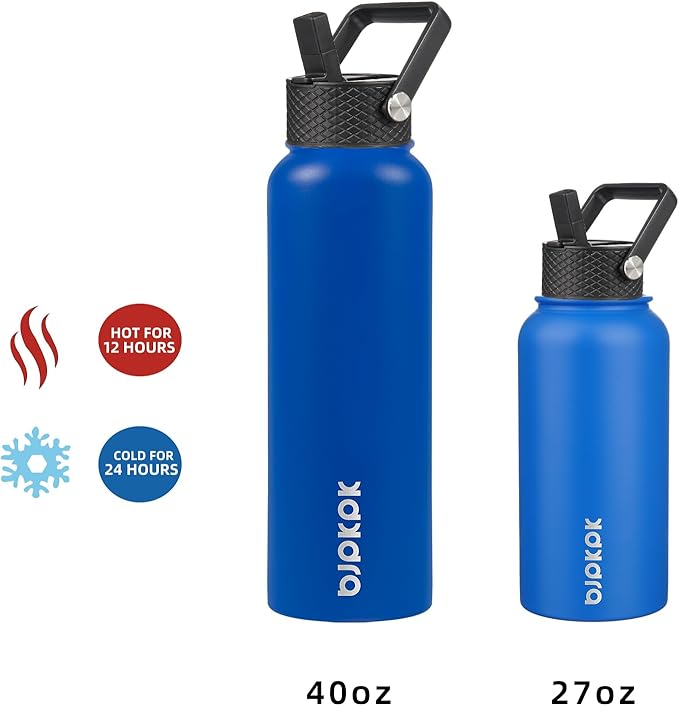 BJPKPK Insulated Water Bottles with Straw Lid, 27oz Stainless Steel Water Bottle with 3 Lids, Leak Proof BPA Free Metal Thermo, Mugs, Tumblers, Keep Cold Hot - Sapphire