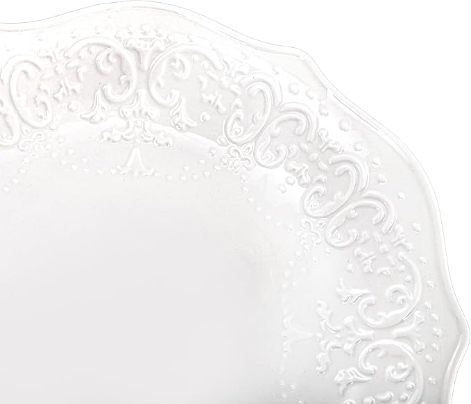 SOUJOY Set of 6 Porcelain Dinner Plate, 10'' Embossed Salad Plates, White Dessert Serving Plates for Steak Appetizer, Kitchen Plates for Restaurant, Family Party, Dishwasher Microwave Safe