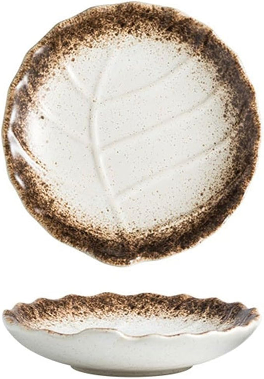 Sauce Dish 1 Piece Leaf Textured Round Plate Restaurant Ceramic Snack Dessert Plate Appetizer Plate Sauce Bowl Snack Plate(7)