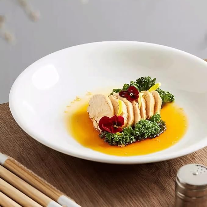 SONGCHAO Party Supplies 14-inch White Large Ceramic Deep Plate Soup Plate Home Pasta Plate Restaurant Salad Plate Appetizer Plate Party Plates (Color : 32cm)