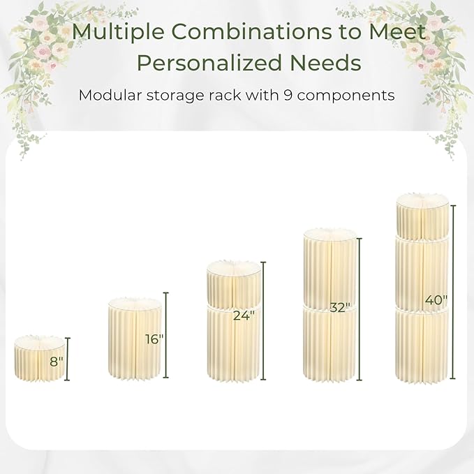 Stacking-Block Design Cake Stands for Party, Customizable Height, Sturdy Cardboard Column with Acrylic Plate, Reusable Round Cylinder Stands for Party for Birthday, 9PCS, Milky White