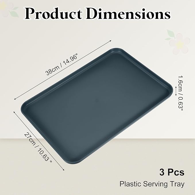 uxcell 3Pcs Plastic Serving Trays, 15 x 10.6 Inch Rectangle Food Trays Serving Cafeteria for Kitchen Restaurant Coffee Fruit Burger Lunch Dessert, Black