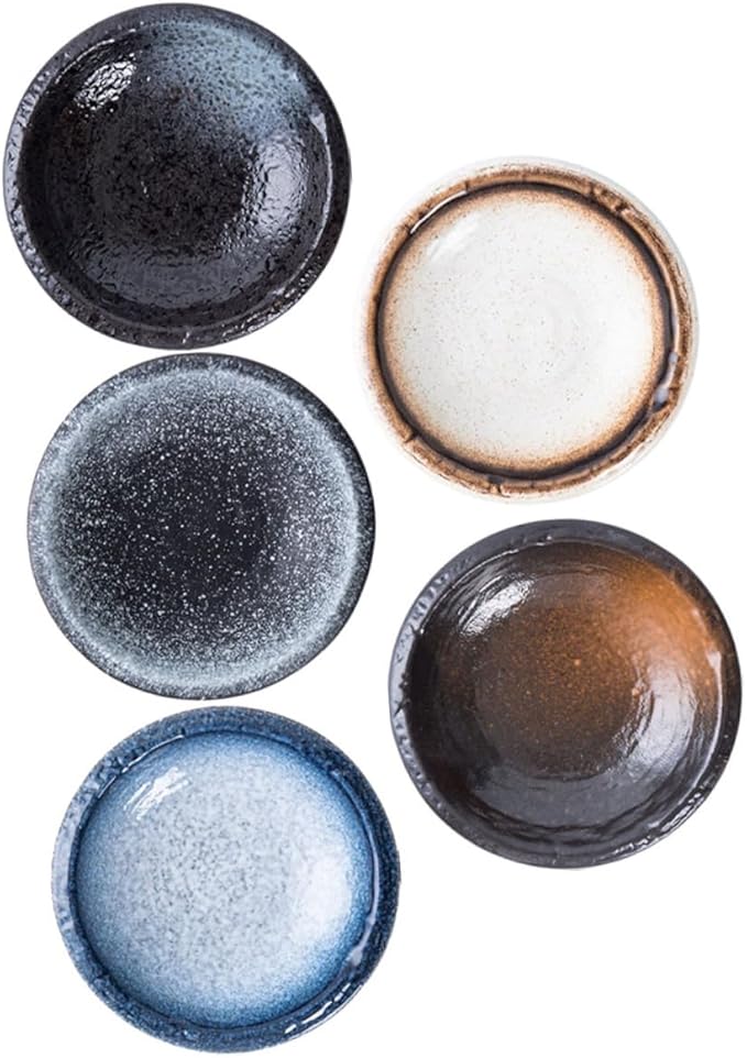 5Pcs Assorted Color Ceramic Sauce Dishes Elegant Seasoning Plates for Condiments Dipping and Appetizers and Beautiful Tableware