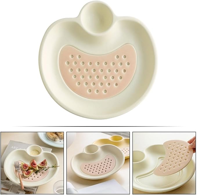 Luxshiny Ceramic Dipping Plate Dumpling Serving Tray Sauce Compartment Oval Shape Kitchen Plate