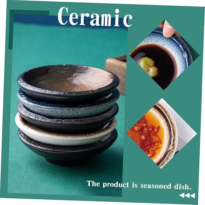 PRETYZOOM 5Pcs Ceramic Sauce Dishes Set Assorted Color Condiment Plates Small Seasoning Dishes for Appetizers Versatile for Dipping and Serving
