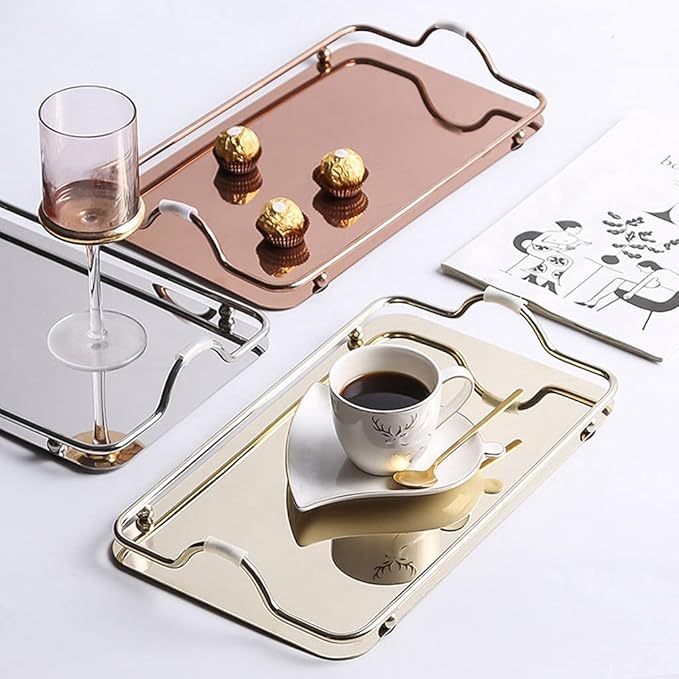 Nordic Rectangular Stainless Steel Tray with Handles Coffee Serving Tray