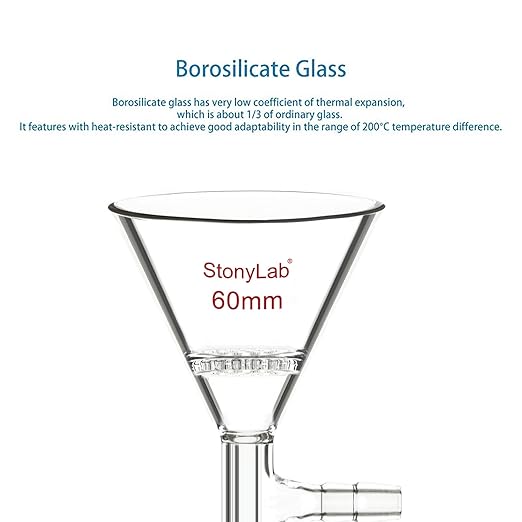 stonylab Borosilicate Glass Triangular Filtration Funnel, Vacuum Filtration, Efficient Filtering, 14/20 Joint, 60mm Diameter, Ideal for Laboratory Filtration Processes