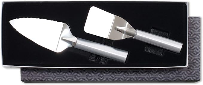 Rada Cutlery Serving Utensil Gift 2 Piece Stainless Steel Set With Aluminum Made in the USA, Silver Handle (S37)