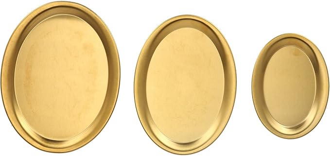 Stainless Steel Serving Platter Set, Silver Tray Mirror Finish, 3pcs Assorted Sizes - Durable 304 Steel, Easy to Clean, Versatile Display and Serving Use (Gold)