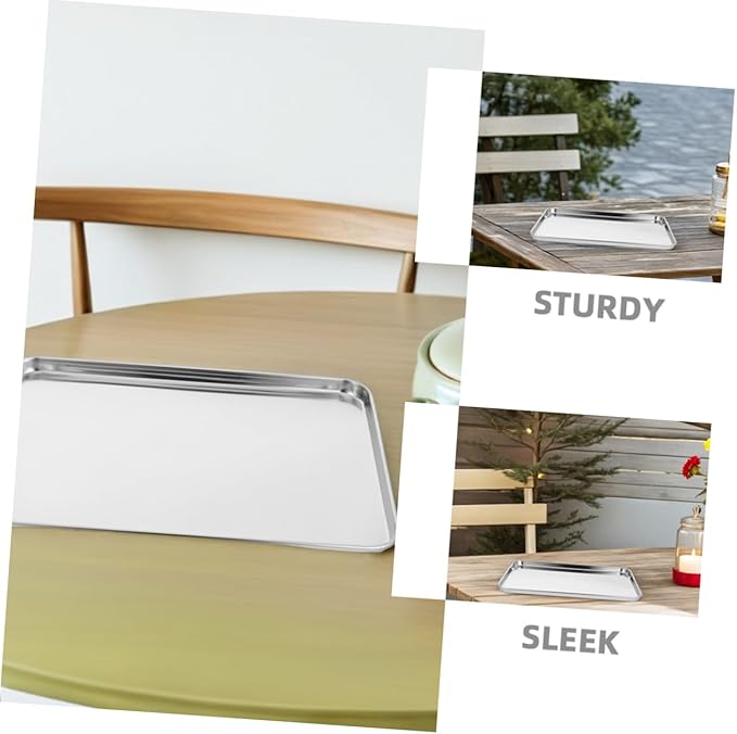 Zerodeko Stainless Steel Serving Tray 2pcs Rectangular Food Plate for Cold Noodle Making Sturdy Non-Slip Design for Home Kitchen and Restaurant
