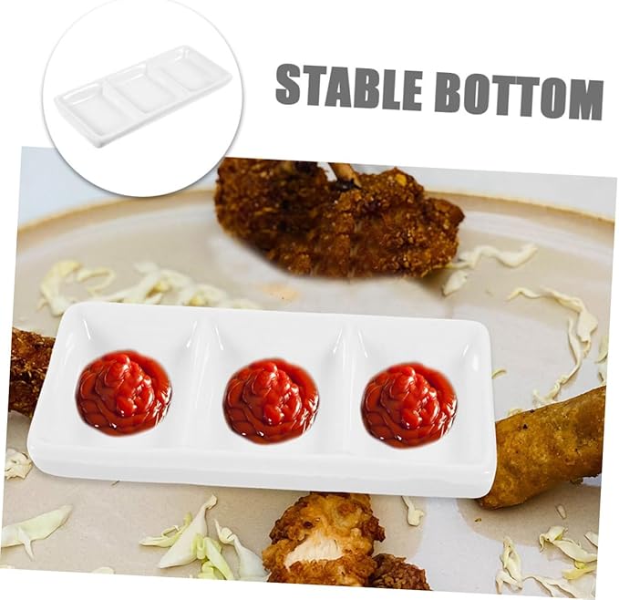 GLEAVI 4Pcs Ceramic Serving Platter Compartment Appetizer Dishes Sauce Cups for Ketchup Soy and Snacks for Parties and Gatherings