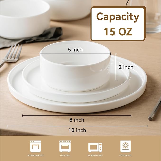 12 Pieces Plates and Bowls Sets,White Dish Set for 4,Premium Serving Dinnerware Sets, Chip and Scratch Resistant Dishware Sets Kitchen Dishes Dining Ware Set