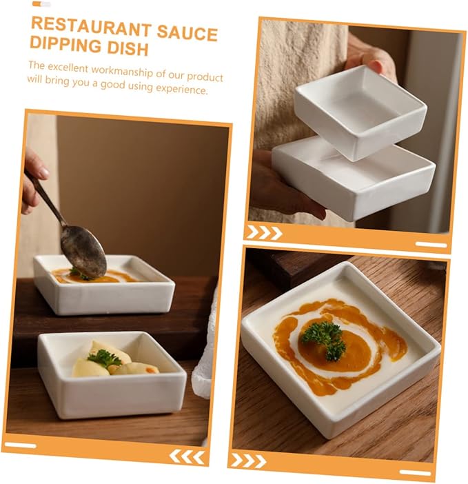 PRETYZOOM 2Pcs Ceramic Square Dessert Bowls for Sauce Snacks Pudding and Appetizers Kitchen Storage Plates for Home Restaurant Buffet and Hot Pot Use