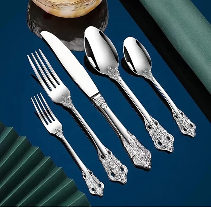 Royal 30-Piece Silverware Set for 6, 304 Stainless Steel Flatware Set, Mirror Polished Modern Cutlery, Dishwasher Safe Elegant Tableware)